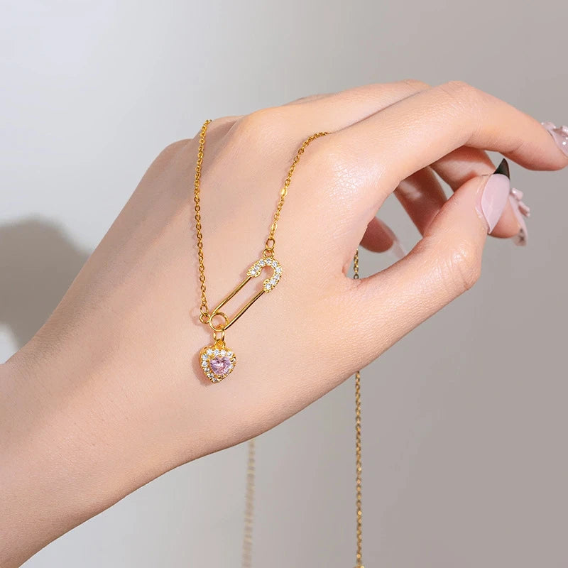 Copper Pin Love Pendant Necklace | Light Luxury Style