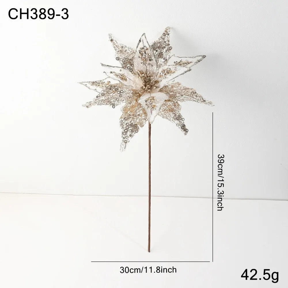 Large Glitter Artificial Poinsettia Christmas Flower Decoration Christmas Flower Decor Nixie