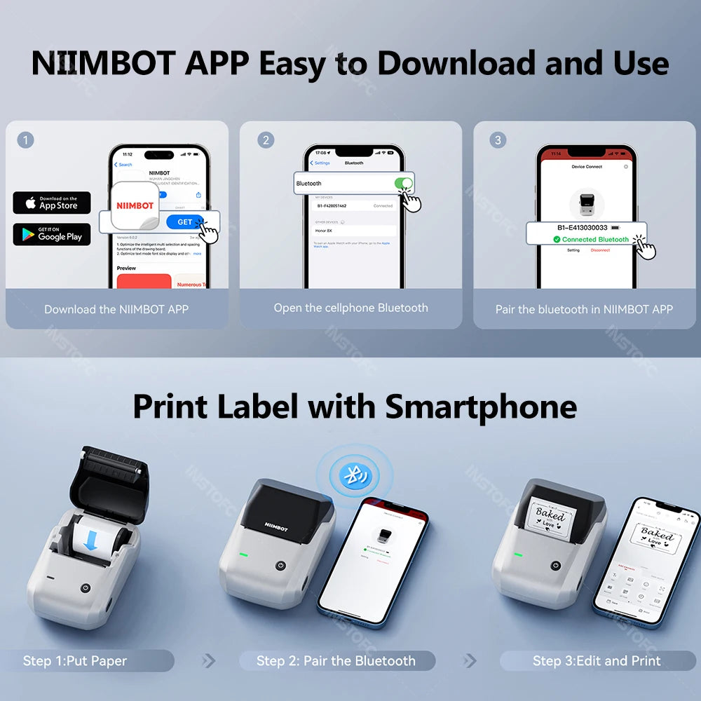 NiiMBOT B1 Portable Bluetooth Thermal Label Printer 2 Inch