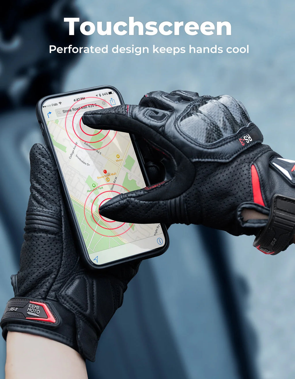KEMITOUR Men's CE Leather Motorcycle Gloves | Carbon Touch Screen Motorcycle Gloves Nixie