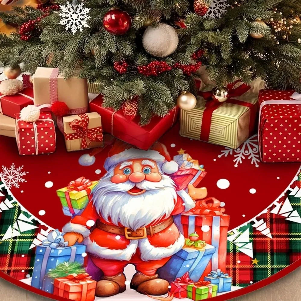 35" Flannel Christmas Tree Skirt – Santa & Snowflake Print Christmas Tree Skirt Nixie