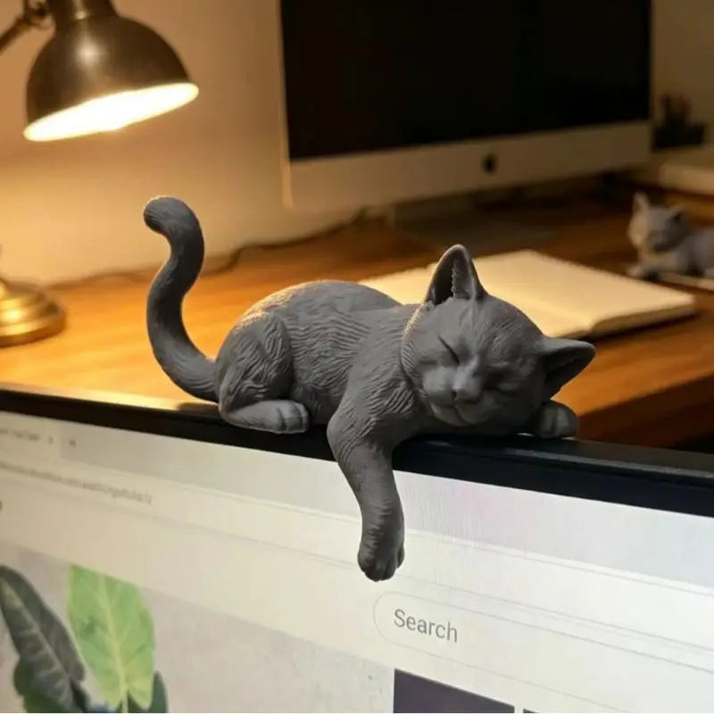 3D Printed Lazy Cat Monitor Edge Ornament | Desktop Decor Desktop Cat Ornament Nixie