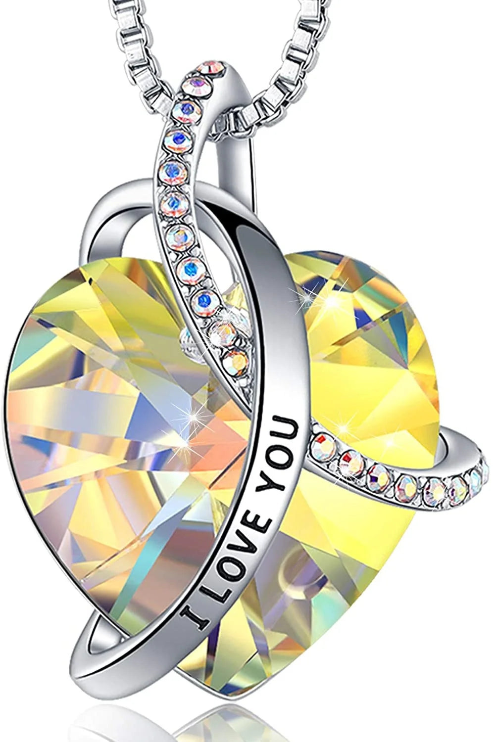 Crystal Heart Zircon Pendant Necklace | Rainbow Gemstone Gift Pendant Necklace Nixie yellow