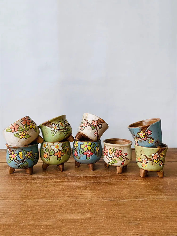Hand-Painted Ceramic Succulent Planter Pot | Retro Thumb Pot Ceramic Succulent Planter Nixie