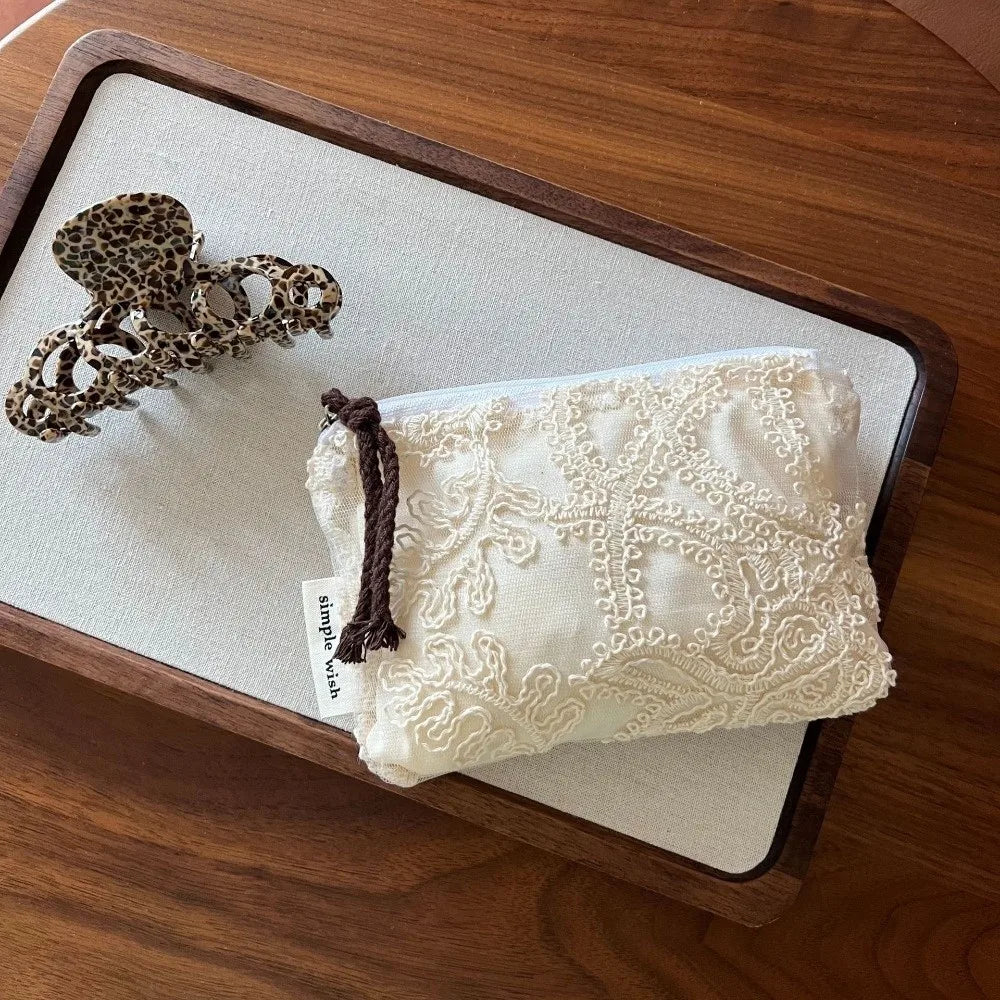 French Art Deco Lace Embroidered Mini Coin Purse & Pouch
