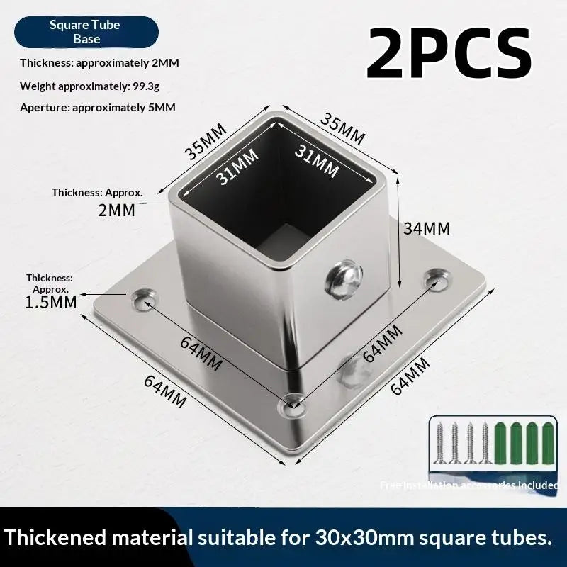 Stainless Steel Square Tube Connector Flange Base 25/30/35mm Tube Connector Clamp Nixie 35MM 2PCS