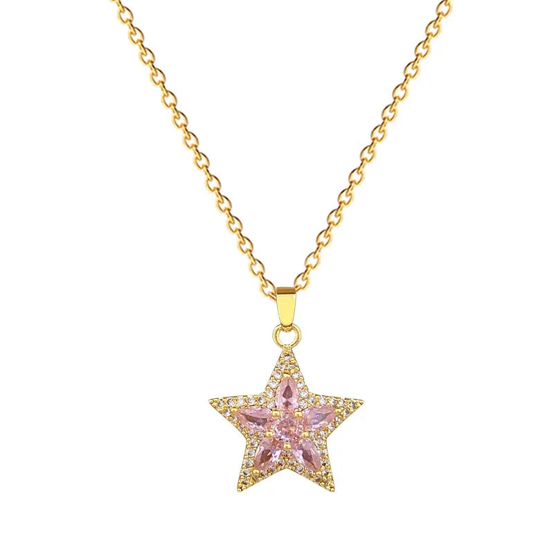 Luxury Pink Star Pendant Choker Necklace – Stainless Steel Pendant Necklace Nixie