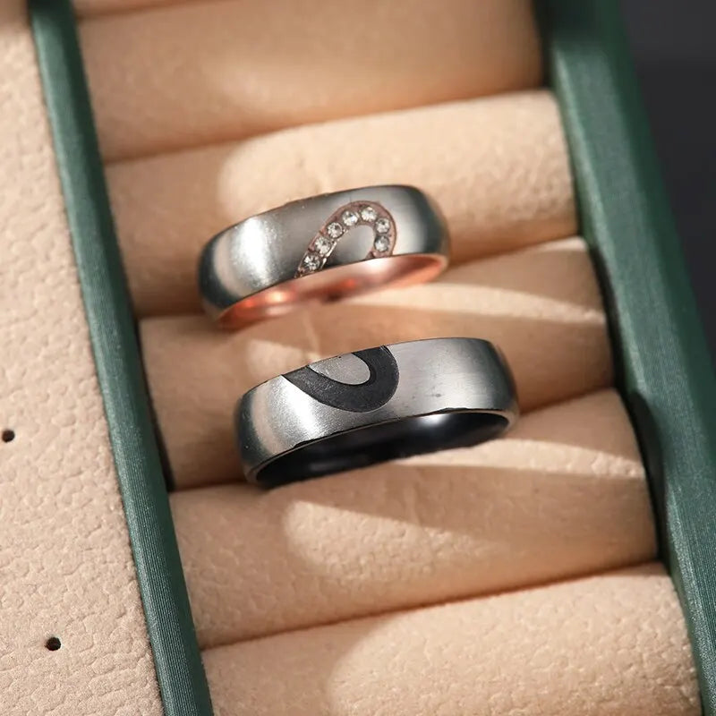 2pcs Stainless Steel Heart Ring Set – Gold & Silver Unisex Fashion Ring Set Nixie