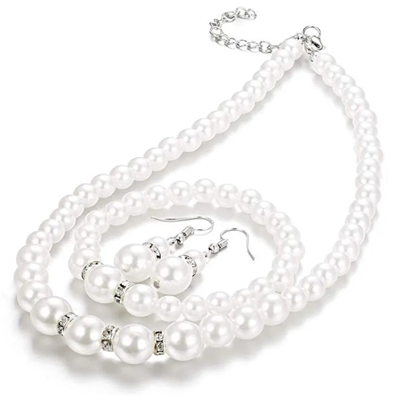 Faux Pearl Choker Necklace Earrings Bracelet Set | Nixie Pearl Jewelry Set Nixie