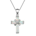 Simulated Opal Cross Pendant Necklace | Silver Women's Jewelry Cross Pendant Necklace Nixie Silver Plated