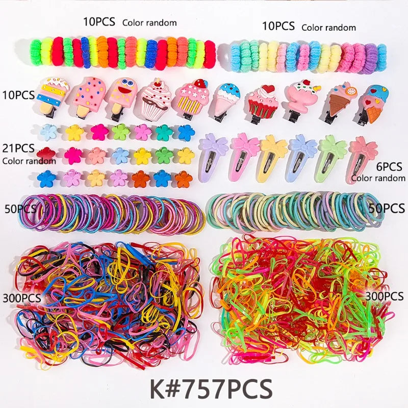 Colorful Bow & Flower Elastic Hair Bands Set for Girls Kids