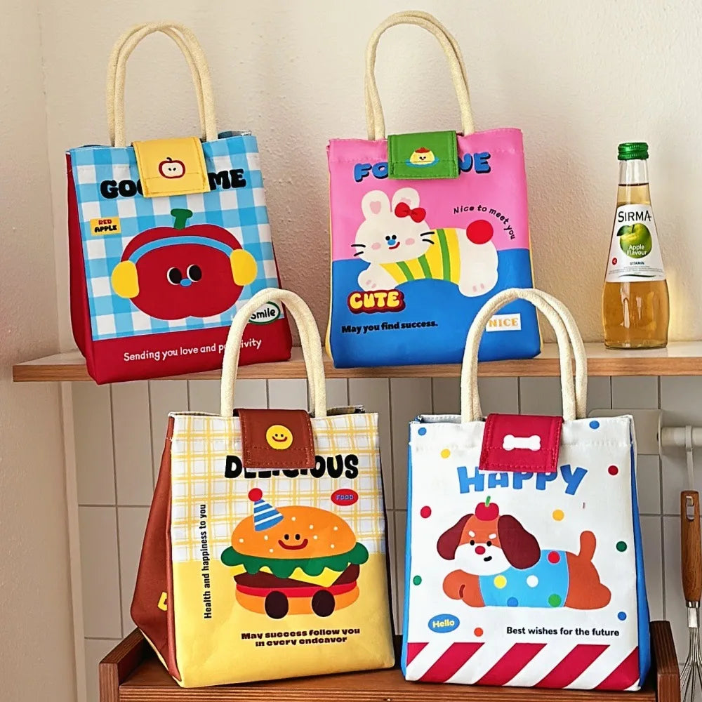 Nixie Cute Cartoon Insulated Lunch Bag – Large Canvas Bento Tote Insulated Lunch Tote Nixie