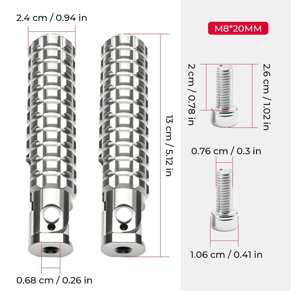 KEMITOUR 8MM Universal Aluminium Motorcycle Foot Pegs Auto Rebound Motorcycle Foot Pegs Nixie
