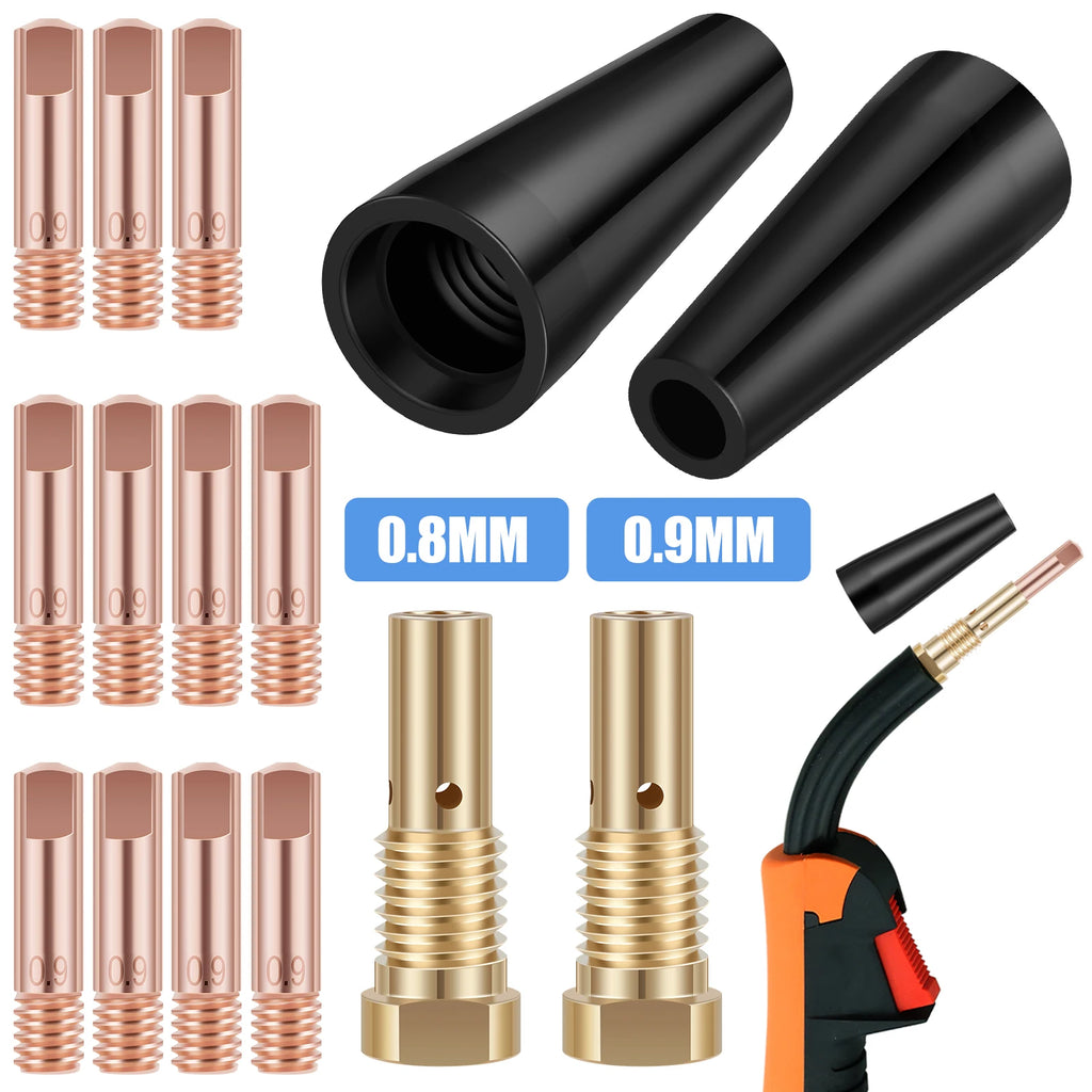 15Pcs Gasless MIG Welding Kit – Flux Core Nozzle Tips 0.8/0.9mm Welding Nozzle Kit Nixie
