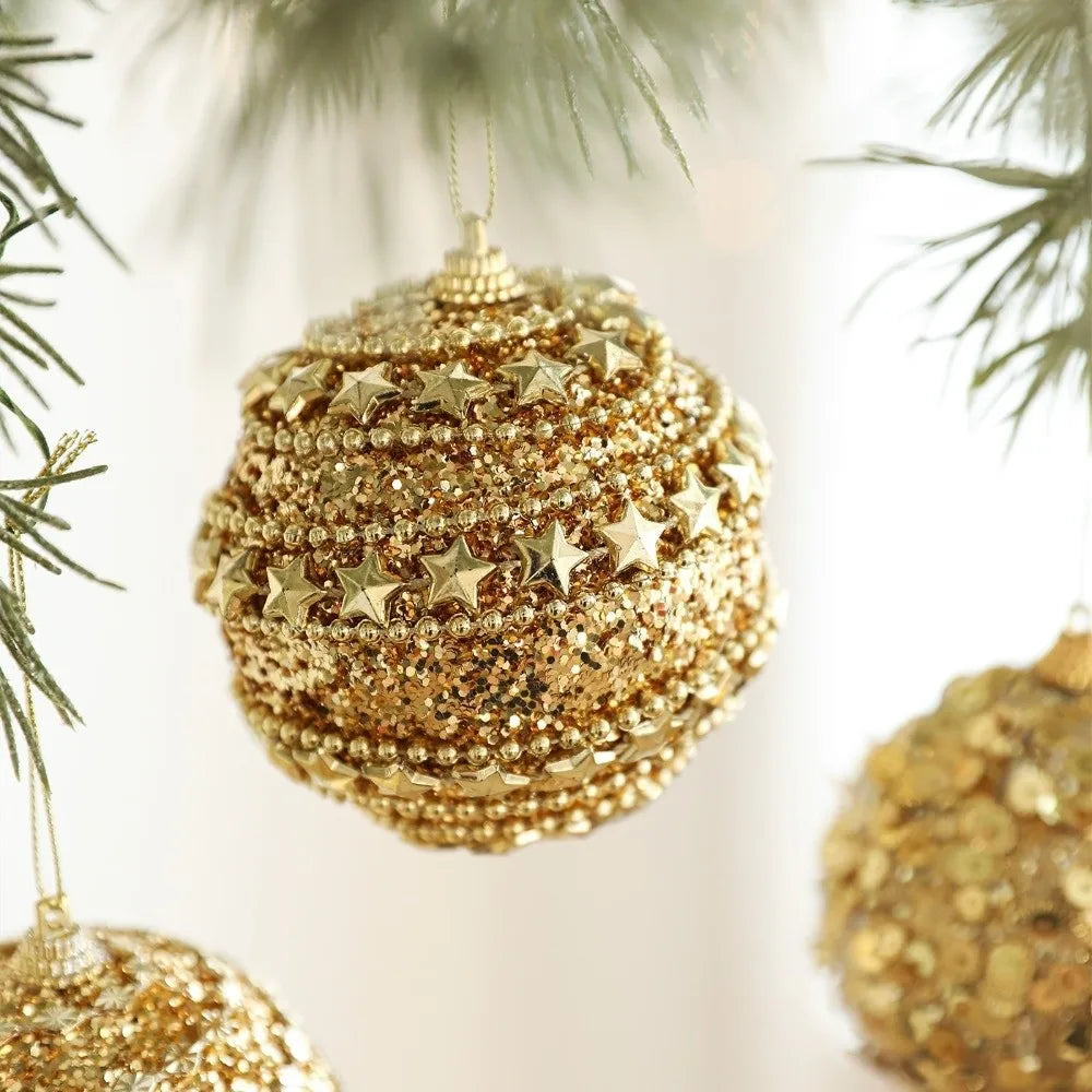 Gold Glitter Christmas Ball Ornament – Sequin Foam Pendant 8cm