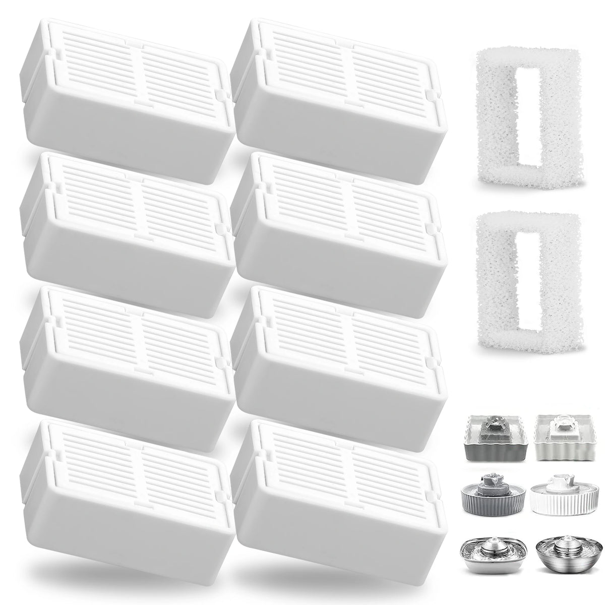 8-Pack Ceramic Pet Fountain Filters – Activated Carbon & Foam Pet Fountain Filter Nixie 8packs