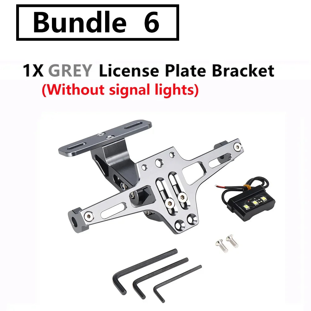 Universal Motorcycle License Plate Holder Bracket with LED Light License Plate Bracket Nixie Grey