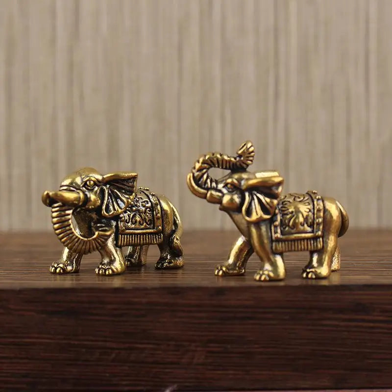 Brass Lucky Elephant Miniature Figurine | Antique Bronze Statue Decorative Figurine Nixie