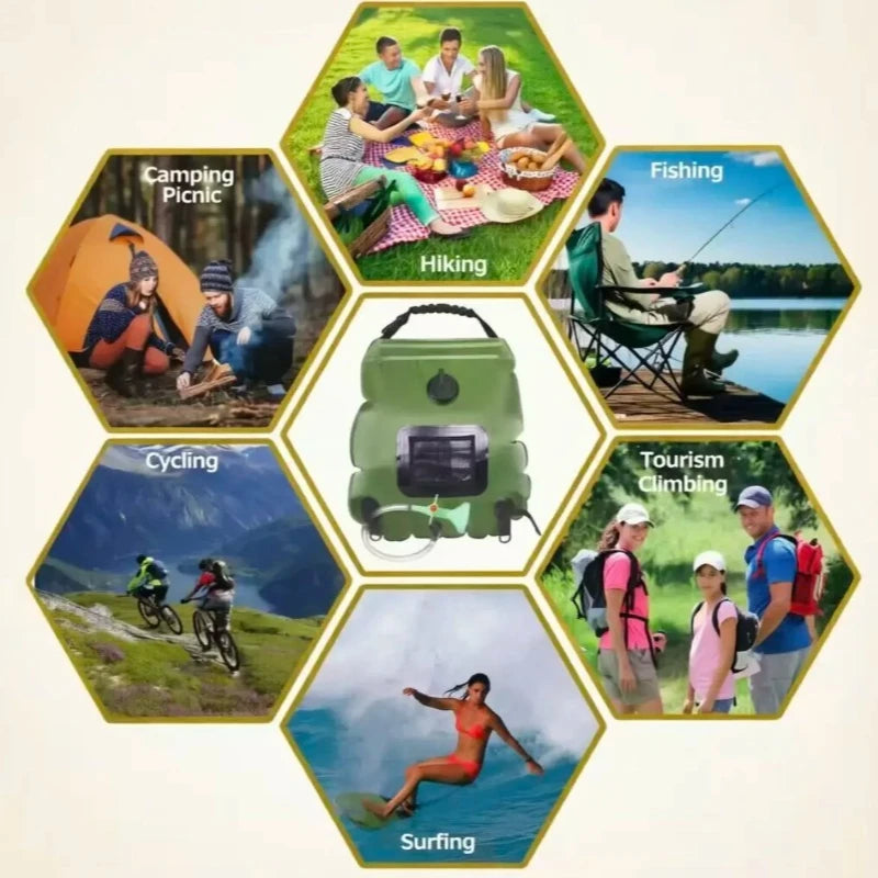 Portable 20L Camping Shower Water Bag for Hiking & Outdoors