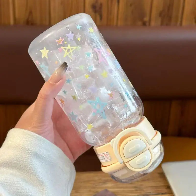 600ml Cute Bowknot Star Tumbler with Straw Lid | Portable Cup Plastic Tumbler Nixie