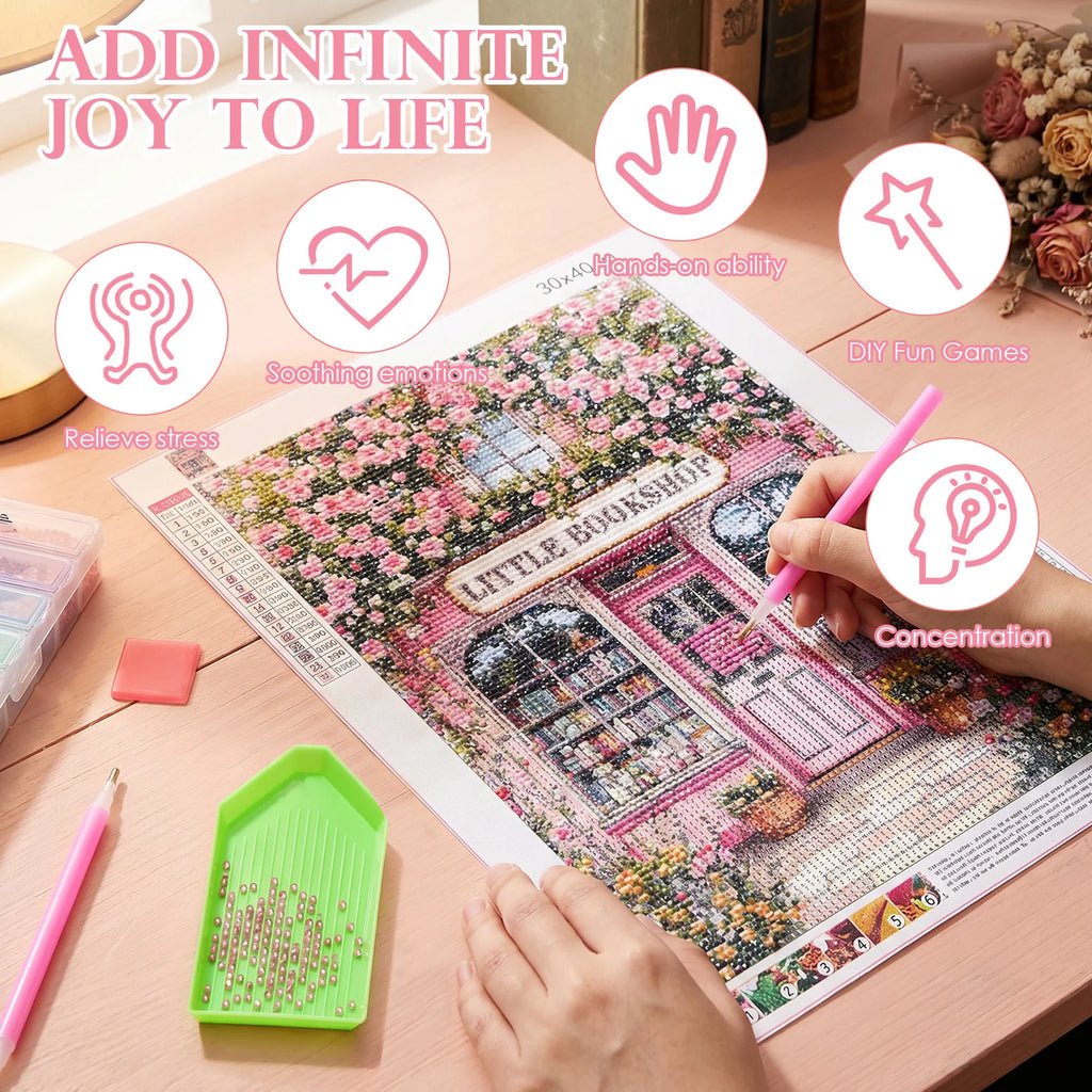 5-Pack Pink Book Shop 5D Diamond Art Kit for Adults | DIY Craft Diamond Art Kit Nixie