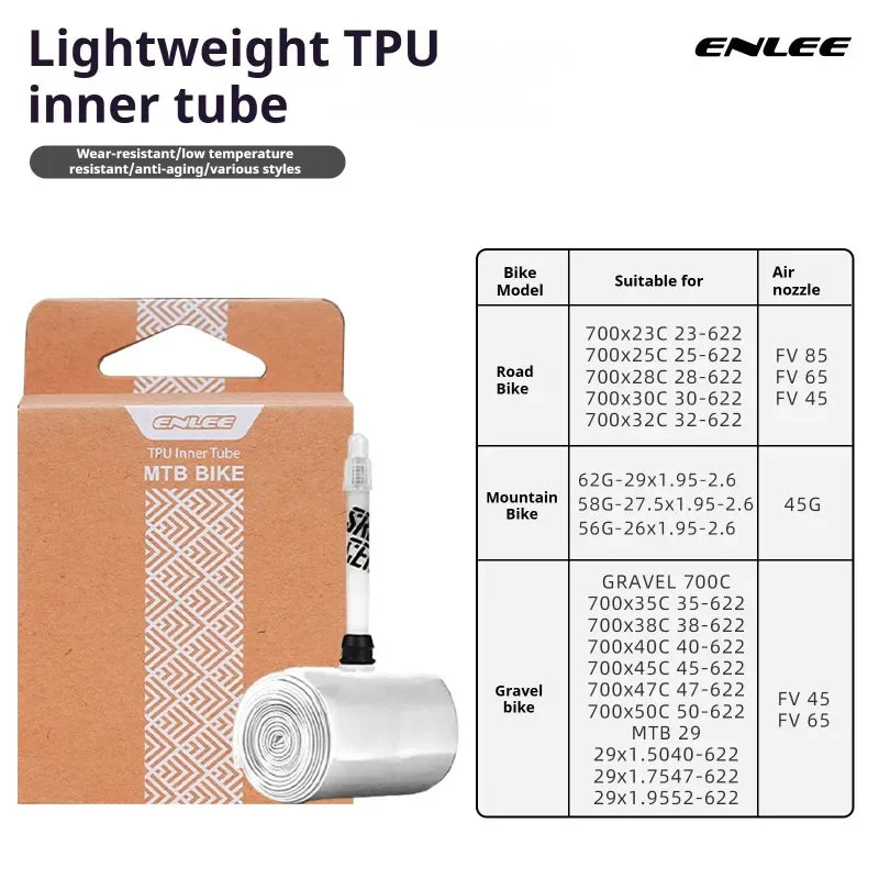 Enlee Ultralight TPU Bike Inner Tube Presta 700C 26/27.5/29" Bicycle Inner Tube Nixie