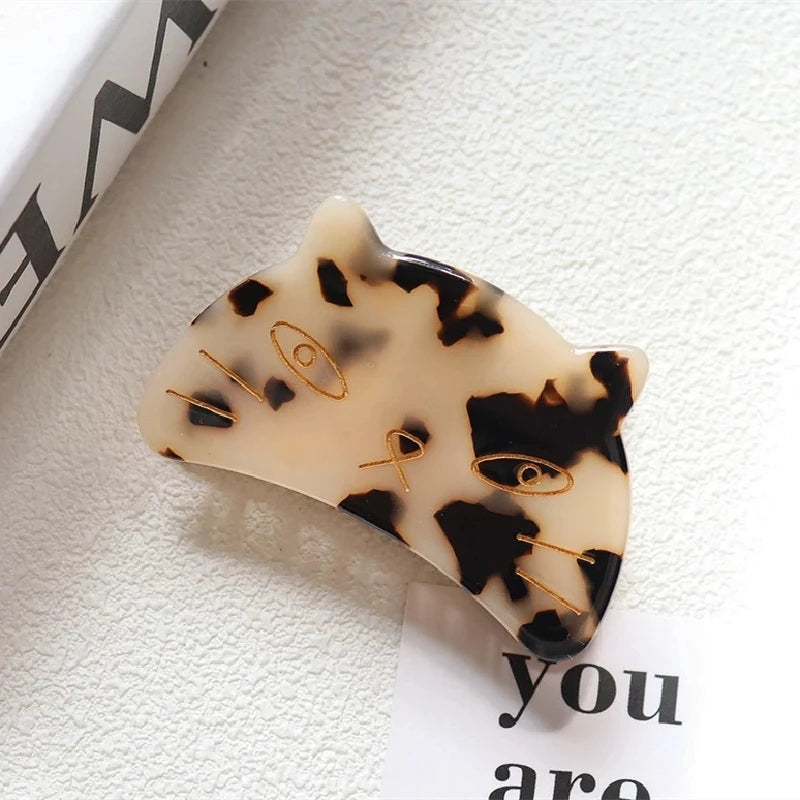 Retro Cat Head Hair Clip – Geometric Acetate Women's Claw Hair Clip Nixie