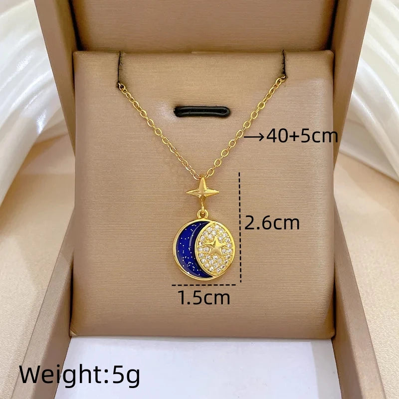 Starry Sky Pendant Necklace | Gold Stainless Steel Clavicle Chain Pendant Necklace Nixie XL2606-772