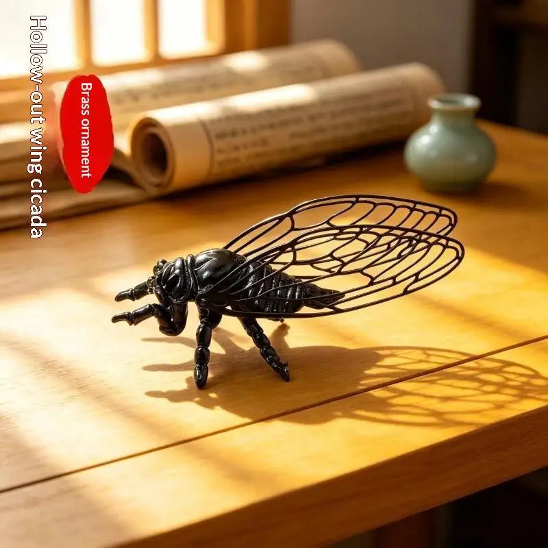 Retro Hollowed-Out Cicada Brass Figurine Insect Sculpture Ornament Decorative Figurine Nixie