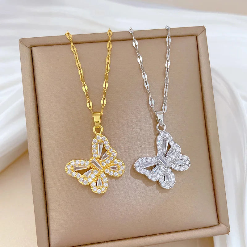 Butterfly Crystal Pendant Necklace – Women's Clavicle Chain Pendant Necklace Nixie