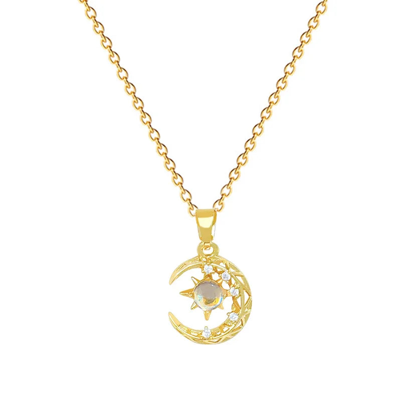 Hollow Moon Starburst Gold Pendant Choker Necklace | Nixie Pendant Necklace Nixie