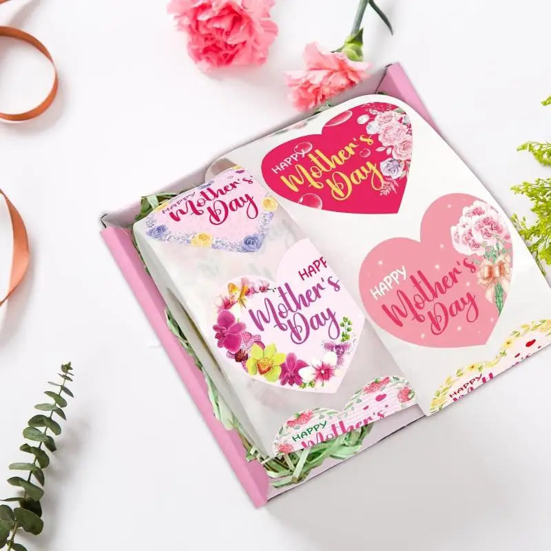 500Pcs Mother's Day Heart Stickers – Gift Sealing Labels Roll