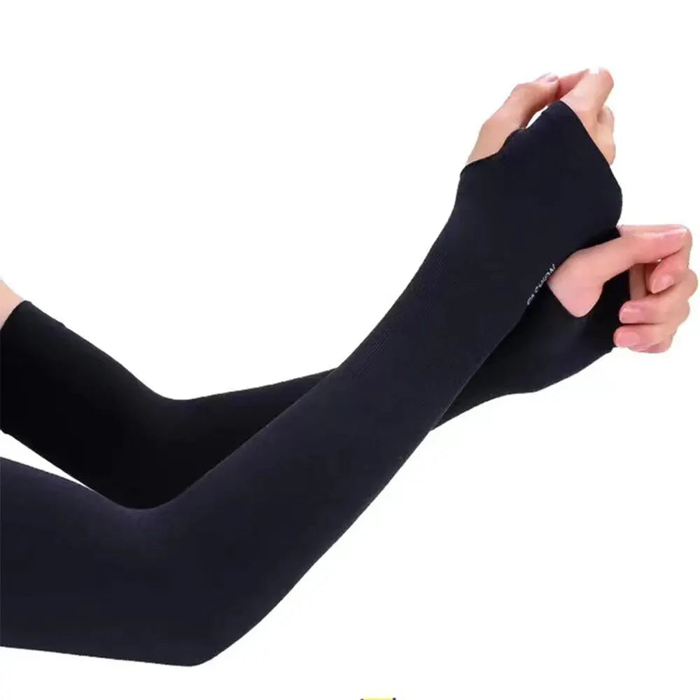 2 Pairs UV Protection Ice Silk Fingerless Arm Sleeves – Unisex