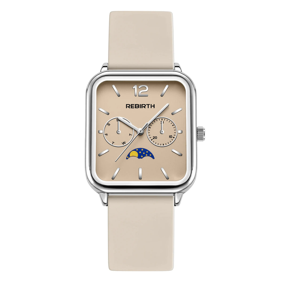 REBIRTH Women's Slim Quartz Watch Silicone Strap Waterproof Women's Quartz Watch Nixie WHITE