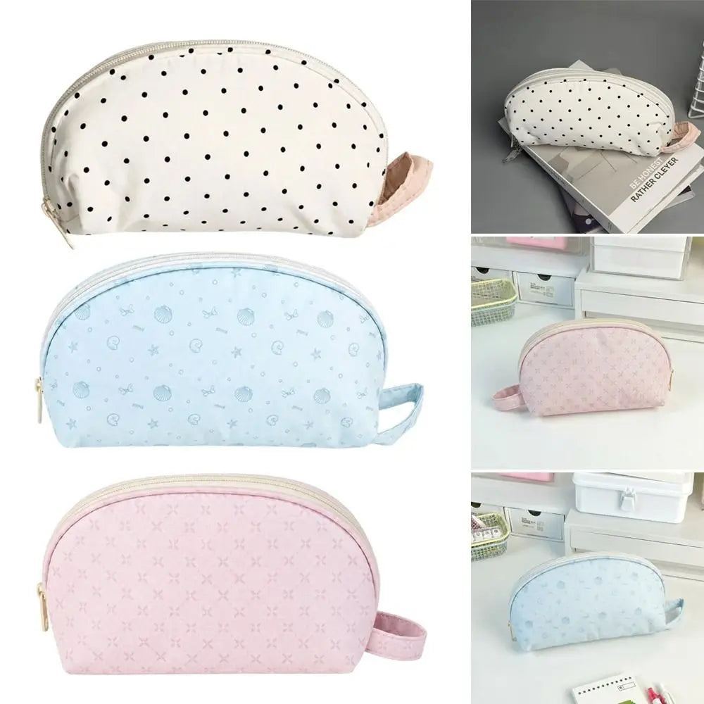 Polka Dot Shell Pencil Case – Large Capacity Canvas Pouch