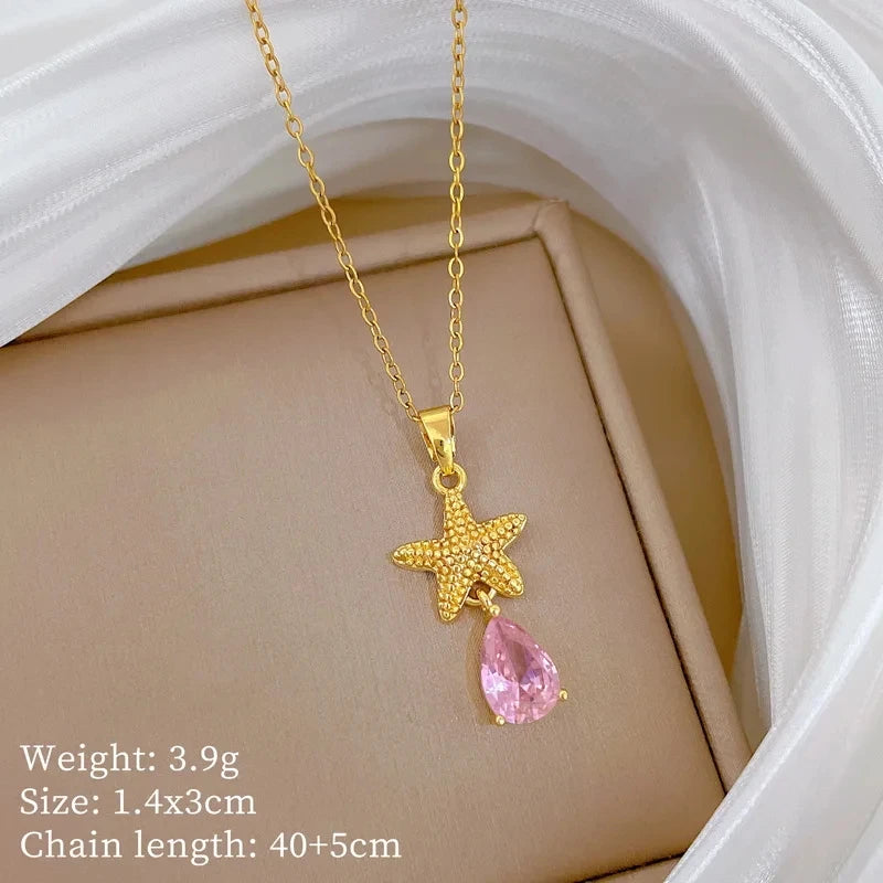 Luxury Star Waterdrop Pendant Necklace | Women's Gold Choker Pendant Necklace Nixie XL2606-904