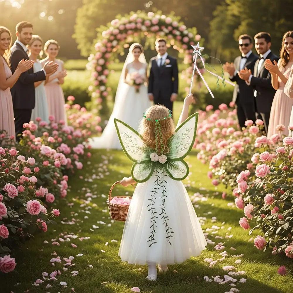 Forest Fairy Wings Set with Flower Crown & Magic Wand Fairy Costume Set Nixie