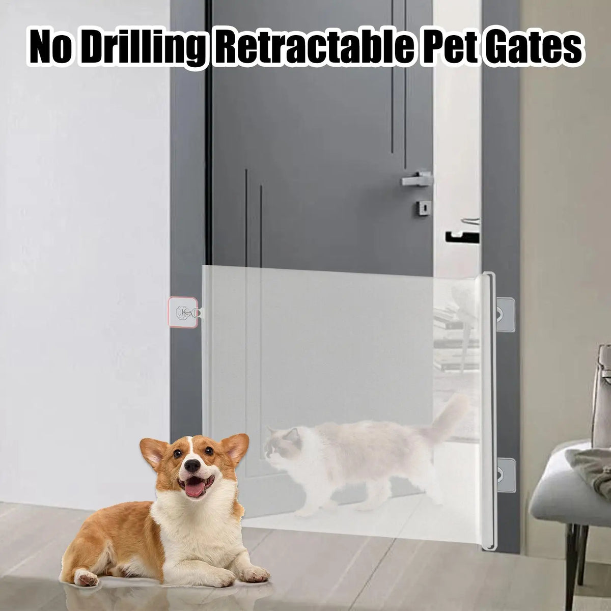 Retractable Pet Gate – No Drill Indoor & Outdoor Barrier Fence