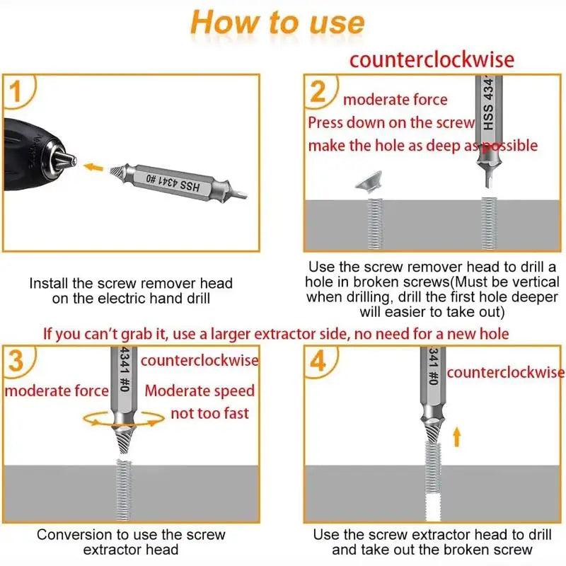 6-Piece Screw Extractor Set – Broken Bolt & Stripped Remover