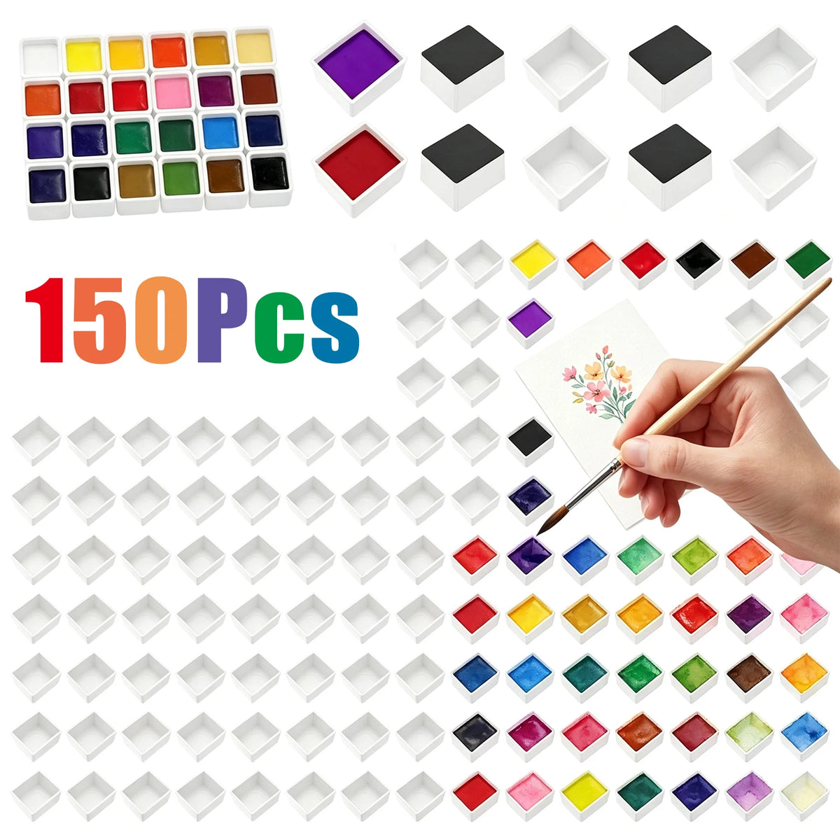 150 Empty Watercolor Half Pans with Magnetic Strips | DIY Palette Watercolor Paint Pans Nixie
