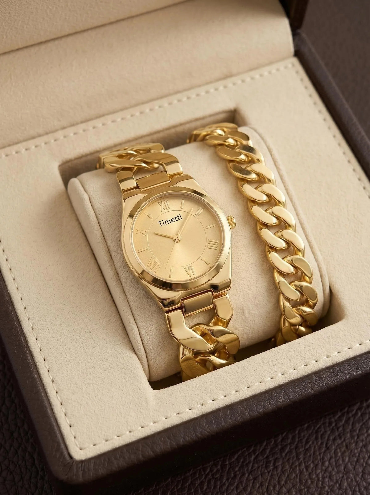 Women's Gold Watch & Bracelet Set | Quartz Roman Numeral