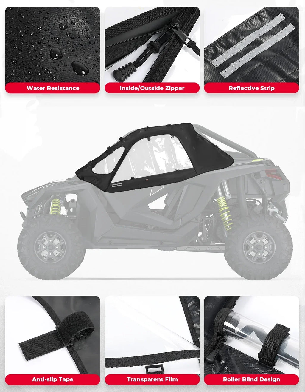KEMIMOTO Soft Upper Doors Cab Enclosure Polaris RZR PRO XP UTV Cab Enclosure Nixie