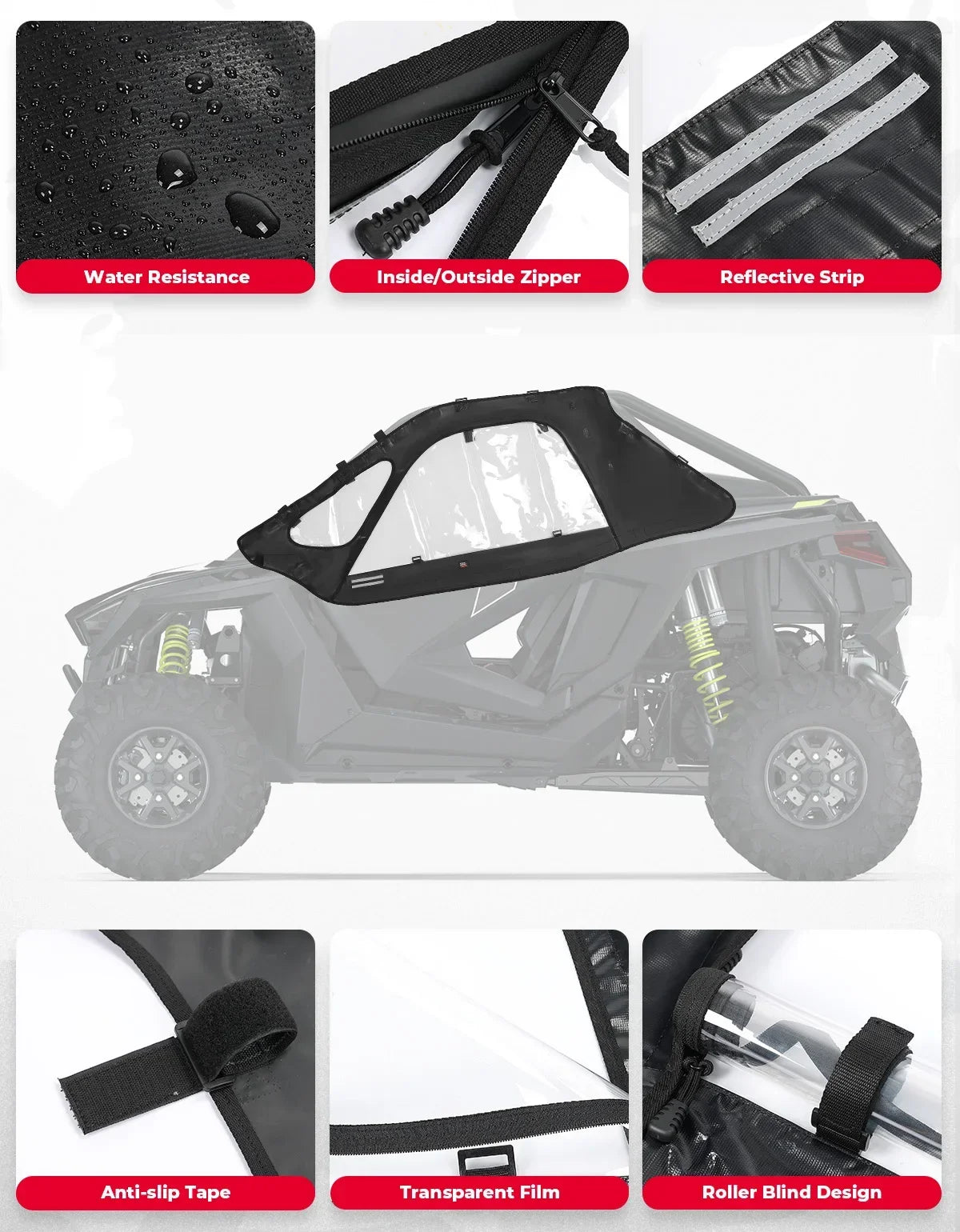 KEMIMOTO Soft Upper Doors Cab Enclosure Polaris RZR PRO XP UTV Cab Enclosure Nixie