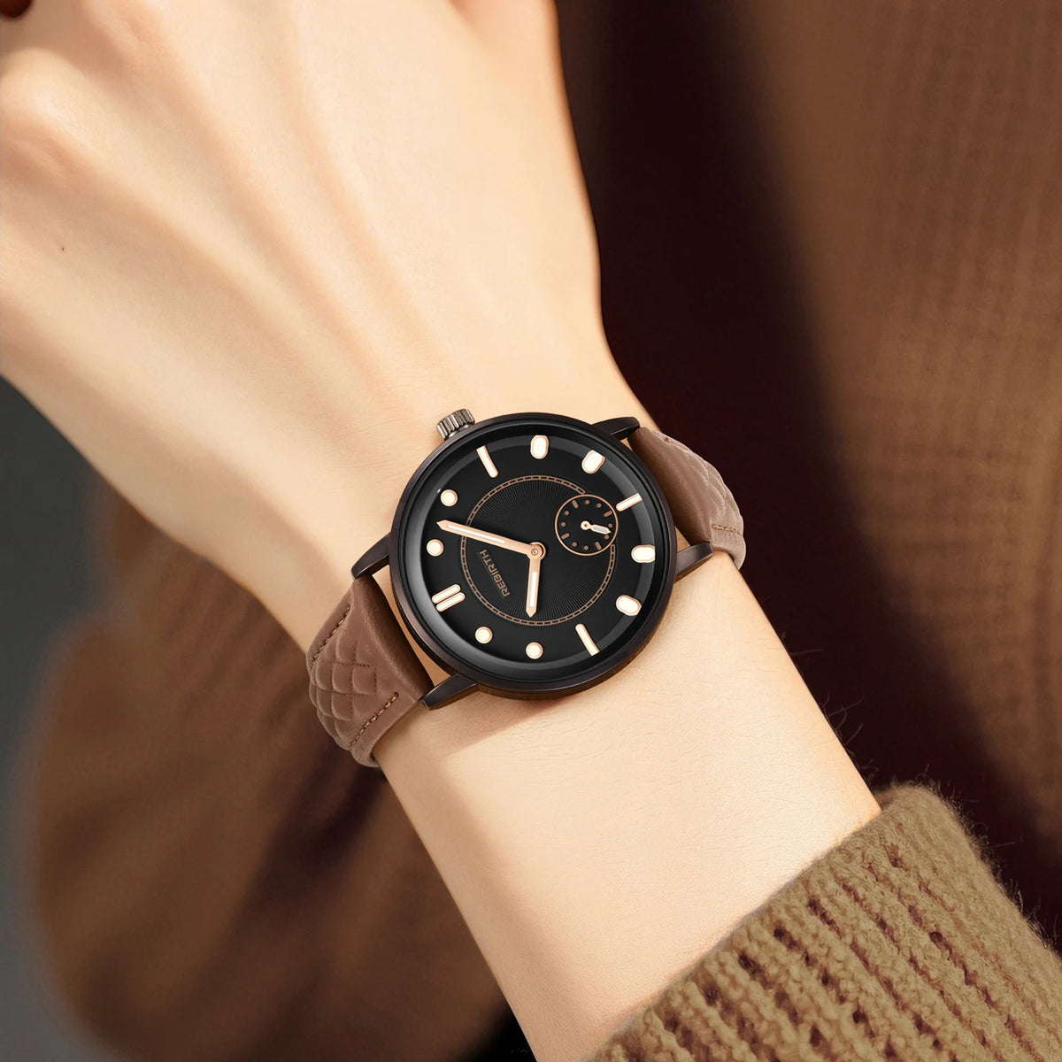 REBIRTH Retro Quartz Wristwatch Leather Band | Minimalist Dial Quartz Wristwatch Nixie