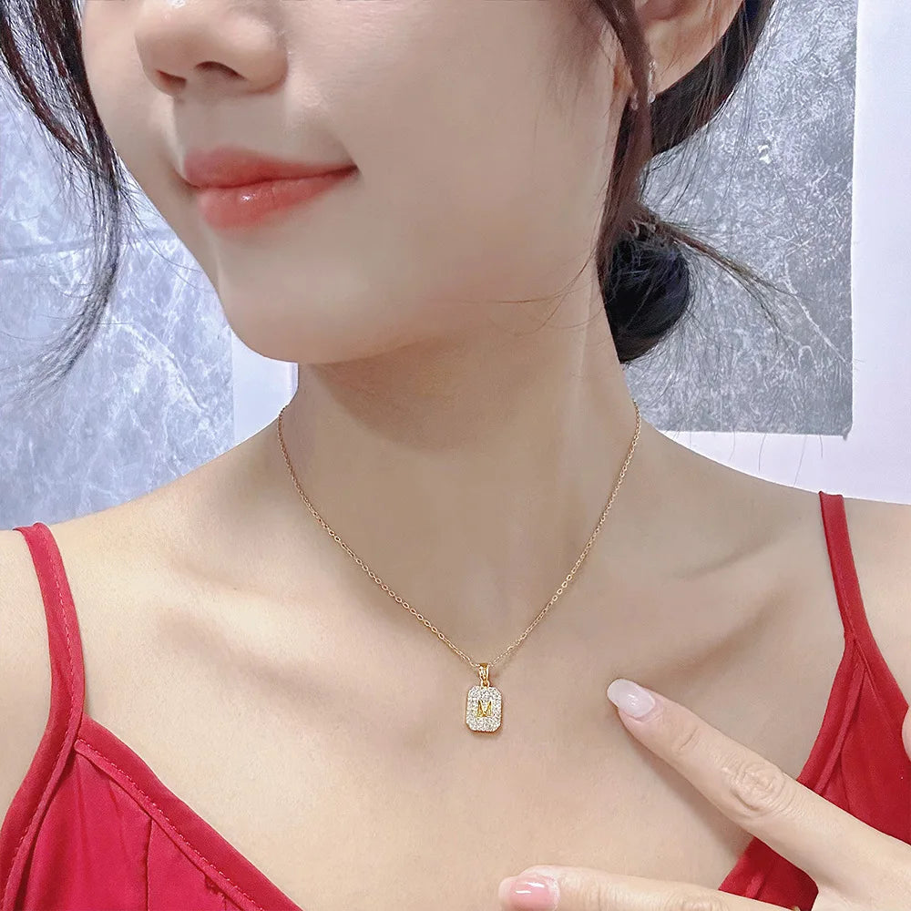 M Letter Zircon Pendant Necklace – Gold & Silver Choker Initial Pendant Necklace Nixie