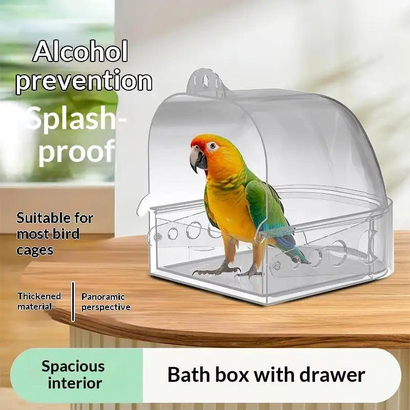 Transparent Bird Bath Box with Removable Drawer | Pet Birds