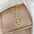 Round Zircon Pendant Necklace – Gold Plated Stainless Steel Pendant Necklace Nixie XL2606-702