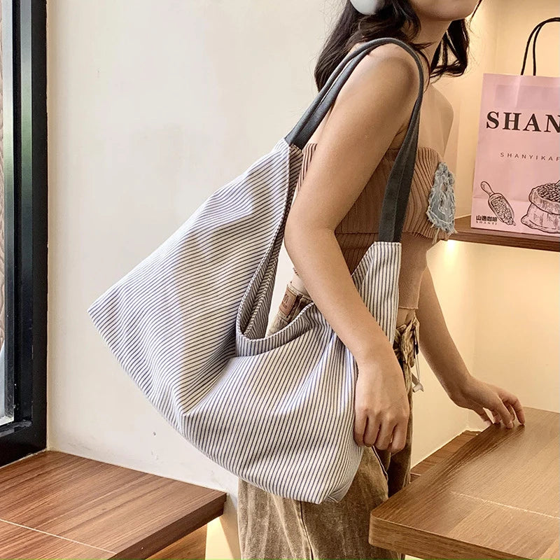 Striped Canvas Tote Bag for Women – Large Shoulder Bag Canvas Tote Bag Nixie