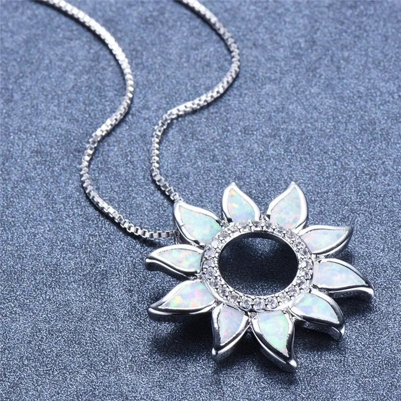 Rainbow Sunflower Fire Opal Pendant Necklace | Wedding Gift