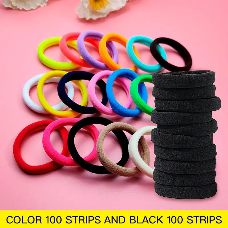 200+ Seamless Elastic Hair Bands – Black & Colorful Pack Elastic Hair Bands Nixie
